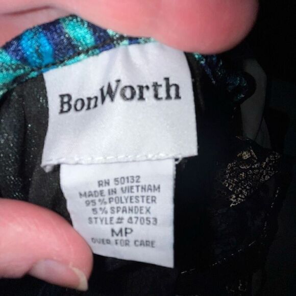 Bon Worth aqua blouse medium petite - Picture 6 of 6